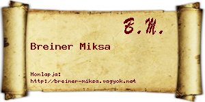 Breiner Miksa névjegykártya